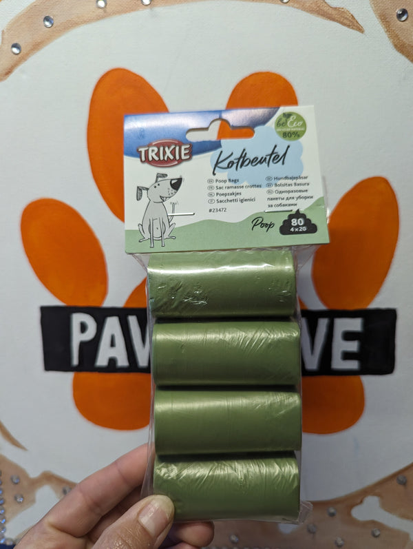 Sacs ramasse crottes recyclé, 4 rouleaux 20 sacs , vert