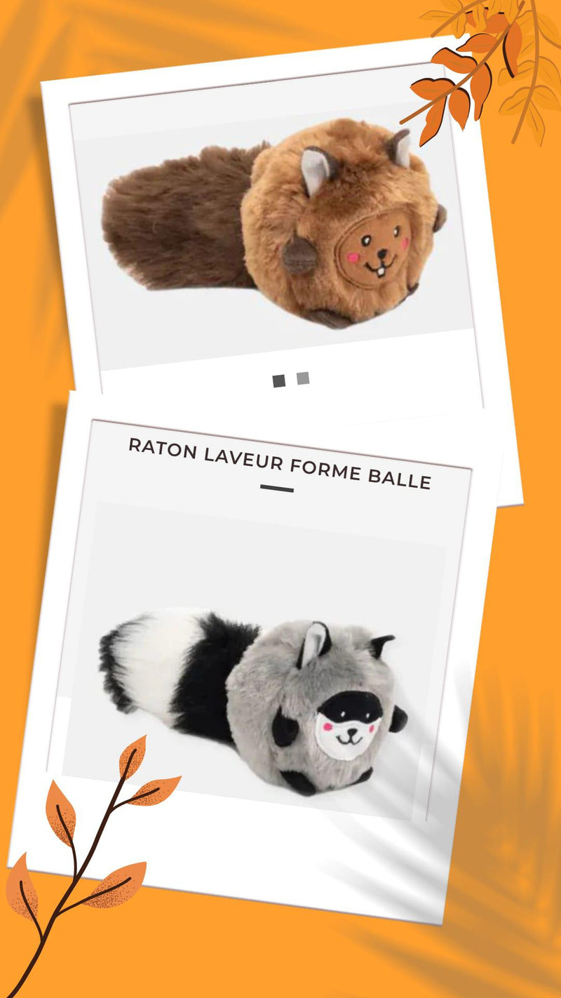 Jouet en peluche écureuil/ raton laveur forme balle
