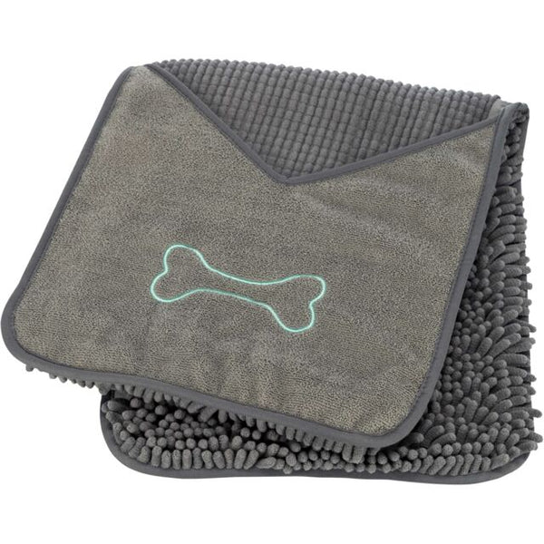 Serviette avec pochettes p. les mains, microfibre, 78 × 32 cm, gris