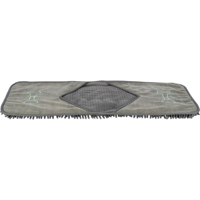 Serviette avec pochettes p. les mains, microfibre, 78 × 32 cm, gris